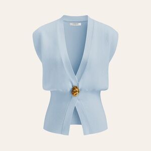 Commense Light Blue Sleeveless Top with Gold Accent